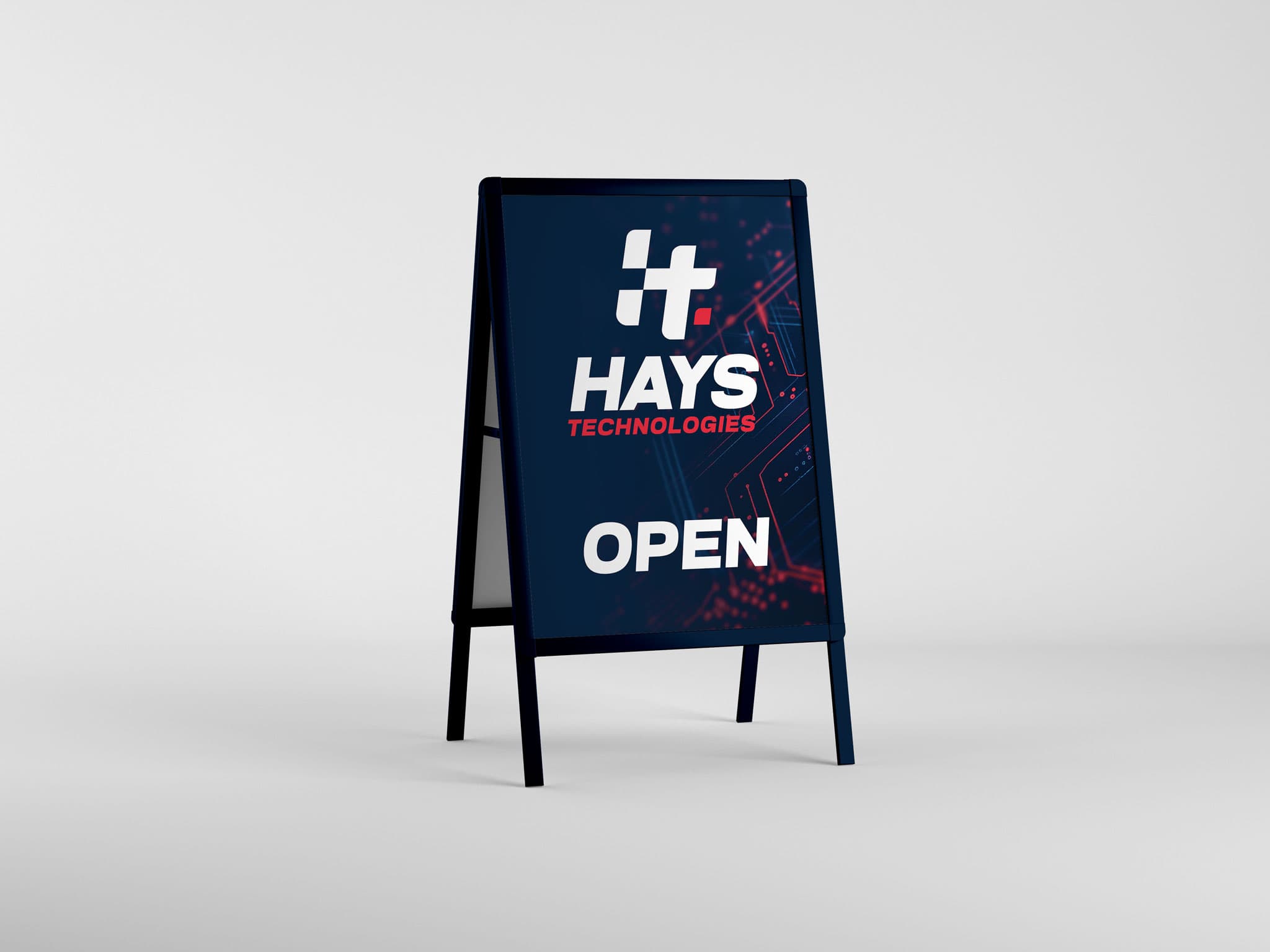 Hays Technologies A-frame signage mockup