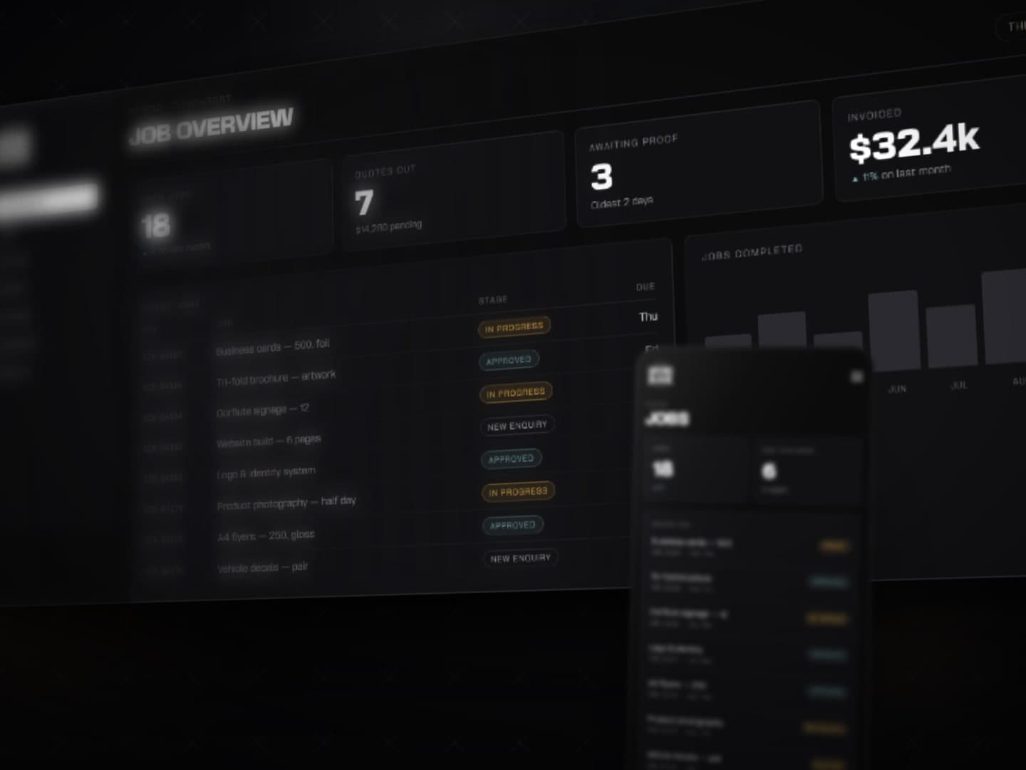 Job management dashboard built by Brand in Black