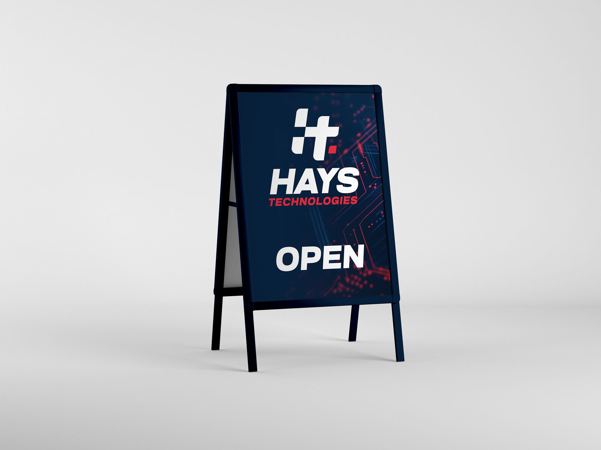 Hays Technologies A-frame signage mockup